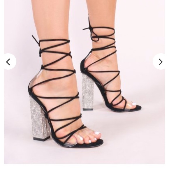 lace up rhinestone heels